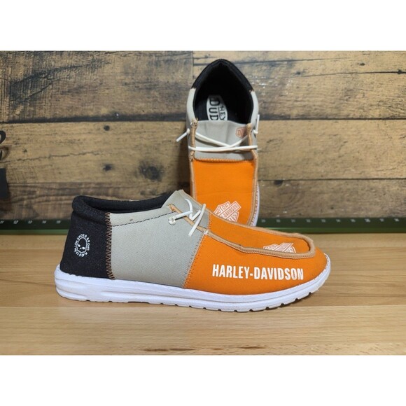 Harley-Davidson x Hey Dude Women's 10.5 Or Men’s 8.5 Slip-On Shoes Orange Black - Picture 3 of 11